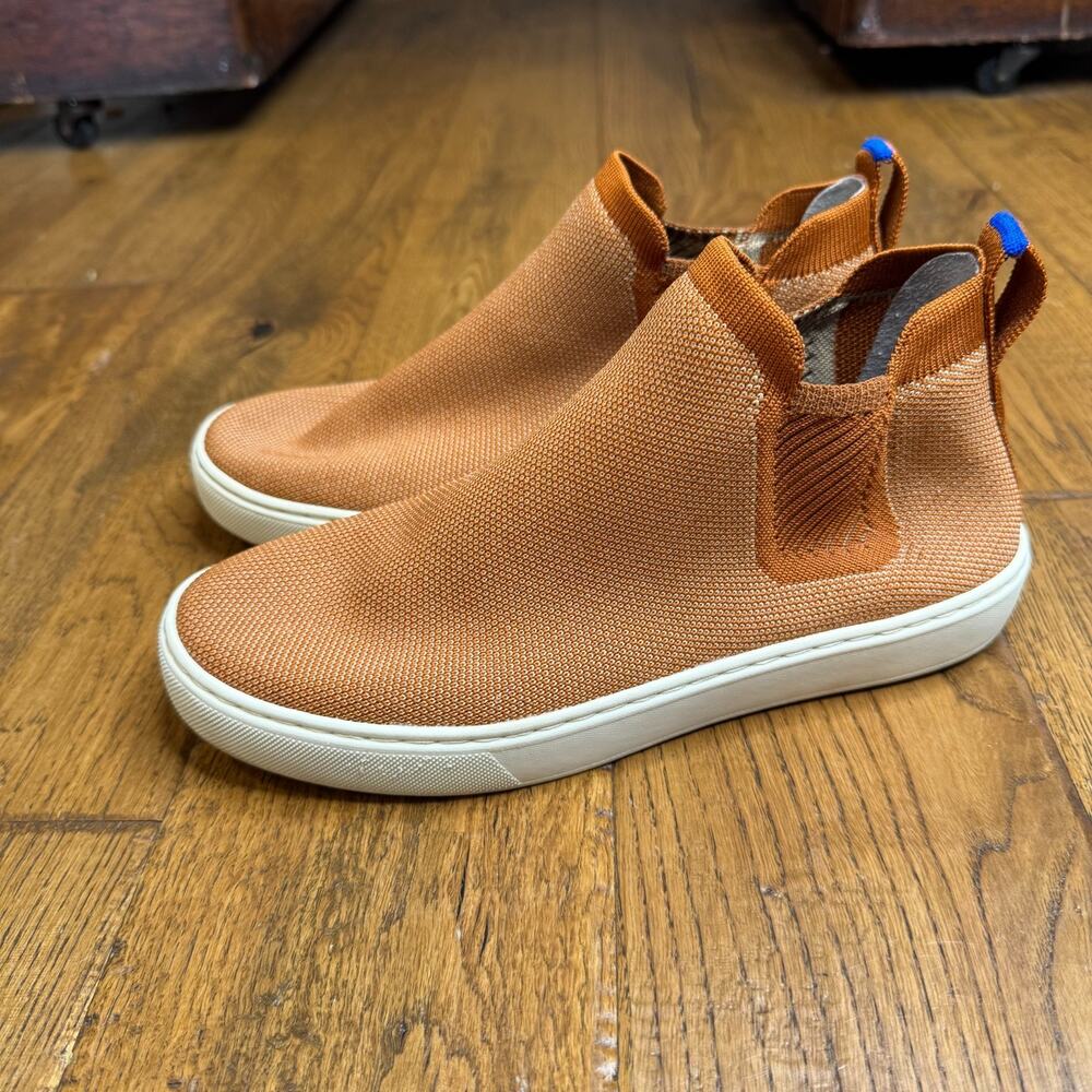 Rothys Chelsea Fawn Bootie High Top Sneaker Womens 7 Camel Brown Slip On Knit - Picture 3 of 6